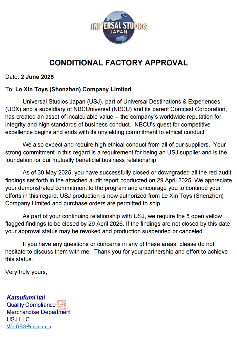 Universal Studios Japan (USJ) – Approved Vendor